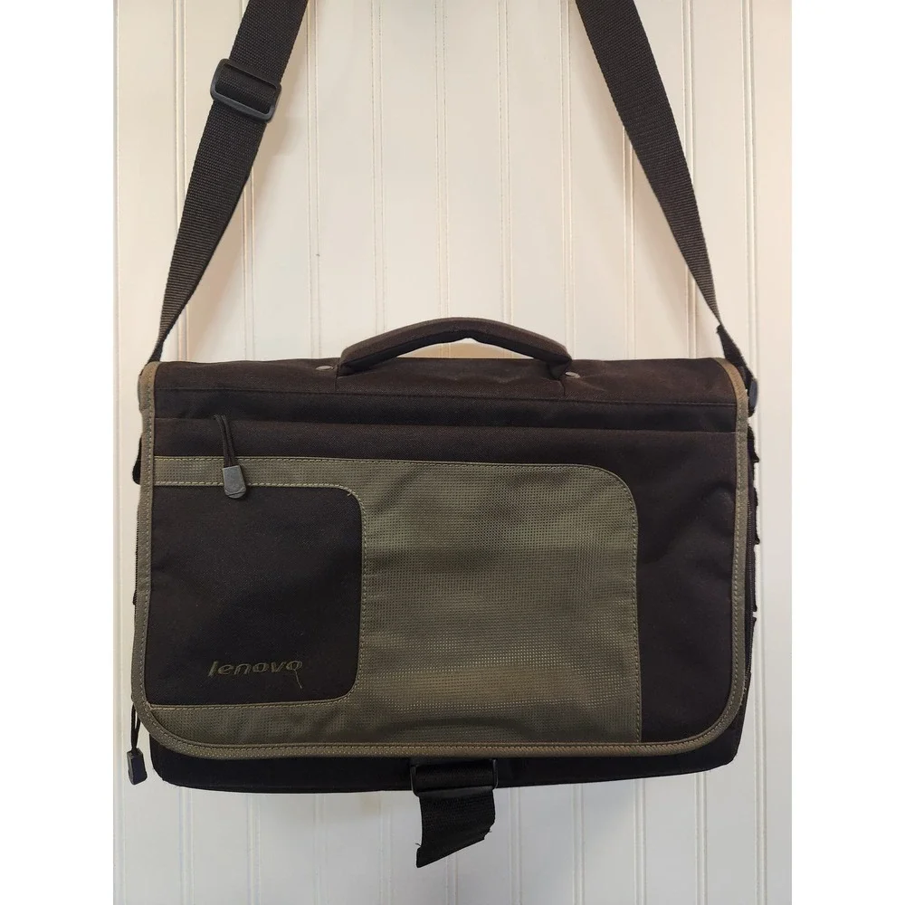 Lenovo Laptop Messenger Bag Black Olive Green Shoulder Strap‎ Briefcase 17x12x3